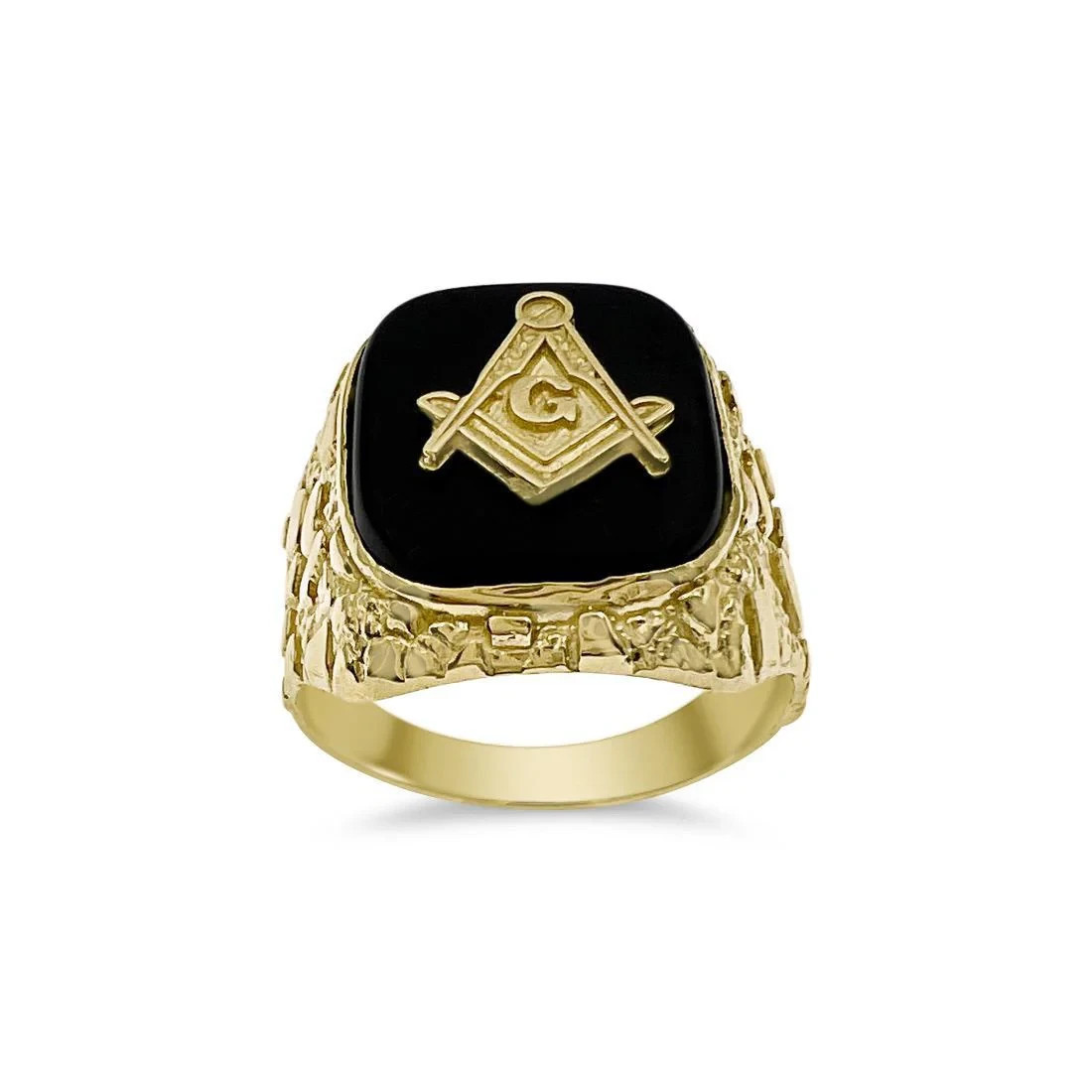 Men's 10k Two-Tone Gold Freemason Square & Compass Ring - Masonic Nugget Band (Size 13) - View #6