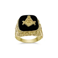 10k Yellow Gold Masonic Ring Freemason Symbol Mens Signet Nugget