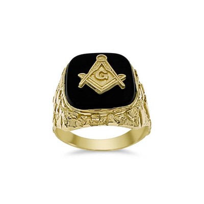 10k Yellow Gold Masonic Ring Freemason Symbol Mens Signet