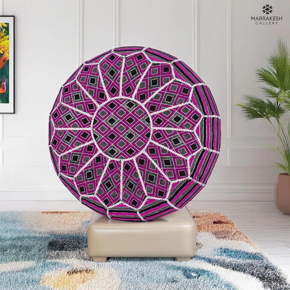 Bohemian Unstuffed Moroccan Pouf Ottoman, round Ottoman Foot Rest, Handmade Bean - Image 2 of 4