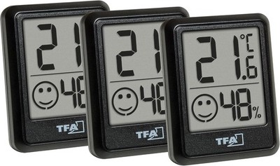 TFA Dostmann Mini Luftfeuchtigkeitsmesser Raumthermometer Innen 3er Set,