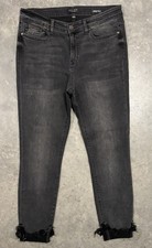 Judy Blue Jeans Women  s 13/31 Skinny Fit Distressed Stretch Black Cuffed Raw Hem