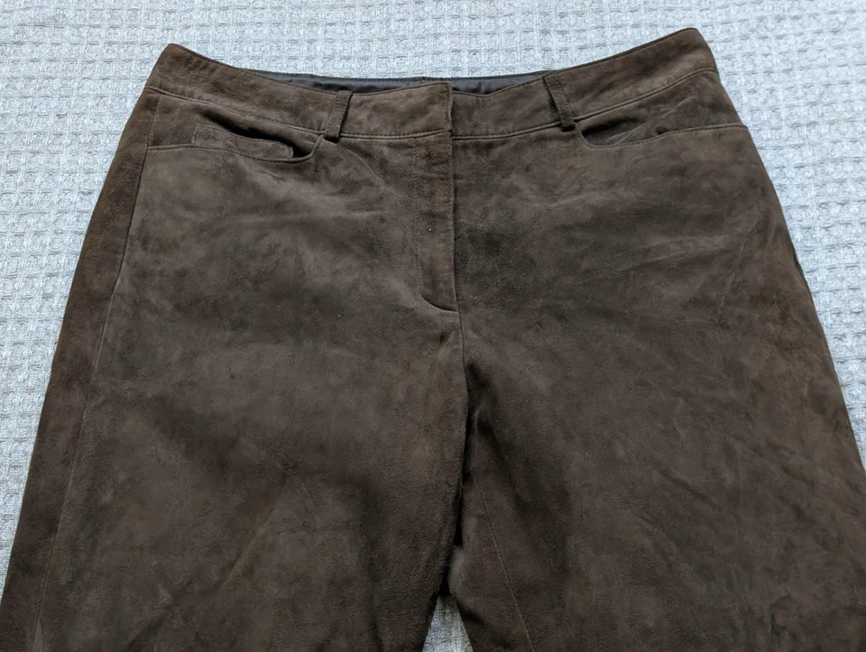 Worth Pants Womens 8 Brown Genuine Leather Straight Leg Suede Lined Classic - Image 2 of 4