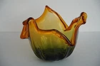 Vtg 10" White Cristal Murano Italian Art Glass Bowl Amber & Green