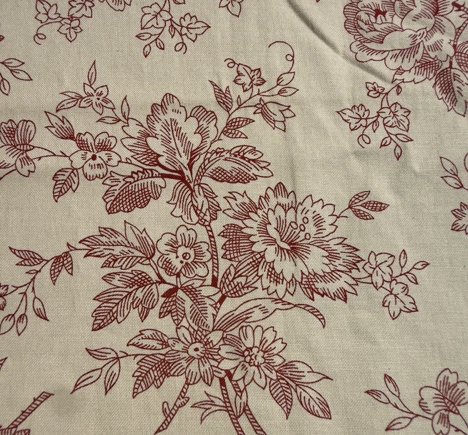 Marcus Bros Faye Burgos Floral Fabric Cotton Deep Red on Beige 52" x 44" - Image 3 of 4