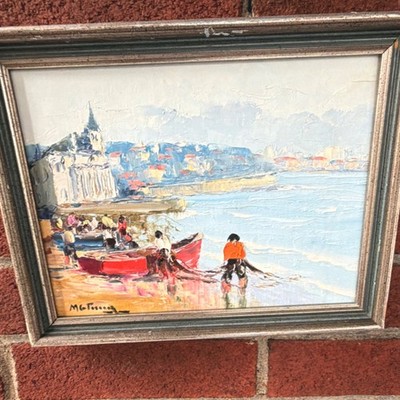 M.G. Tremain Original 1979 Canvas Painting Framed Signed Scene - Cascais Village