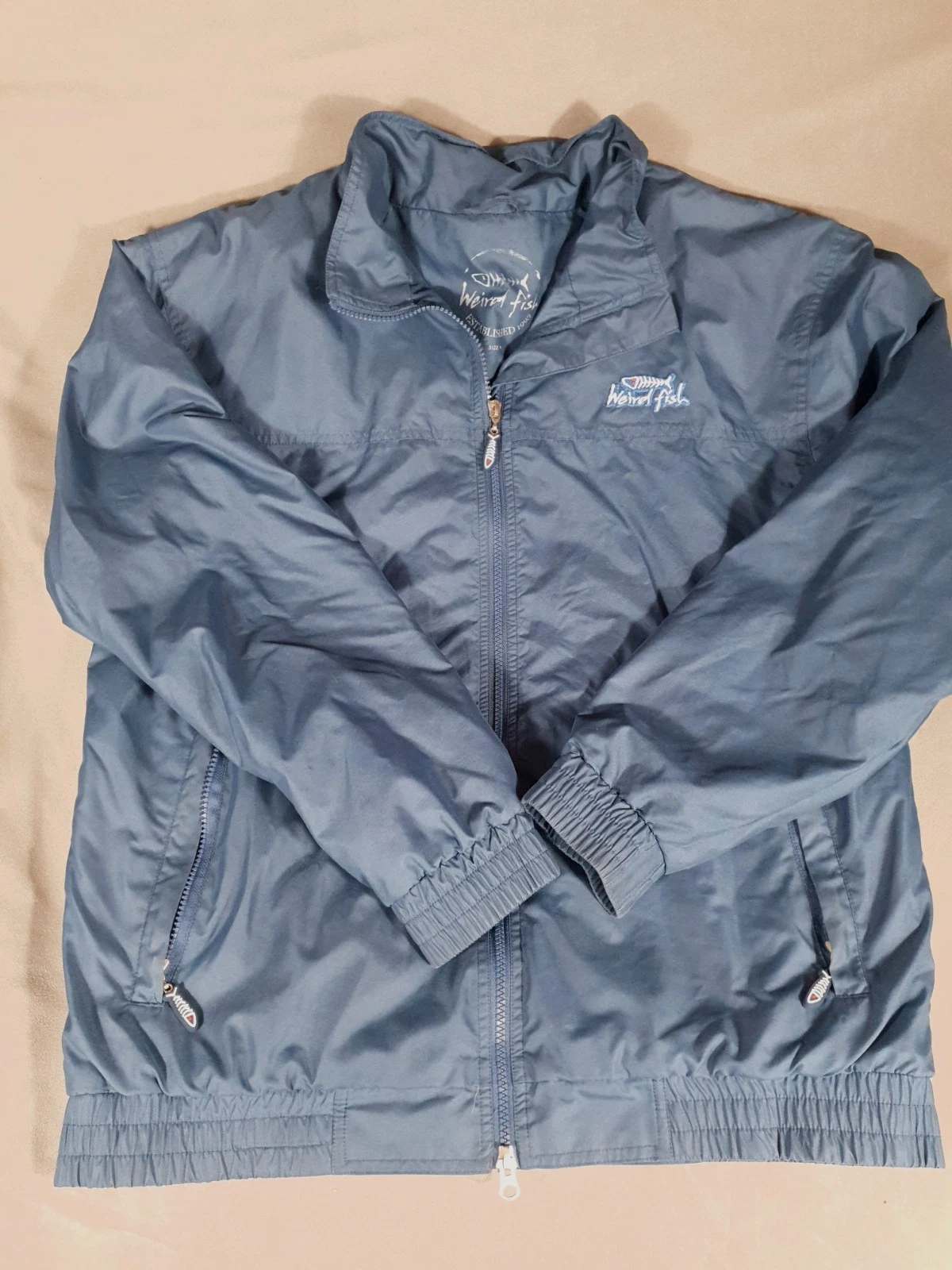 Weird Fish JACKET Mens Medium Large Blue Windbreaker Fleece Lined Logo