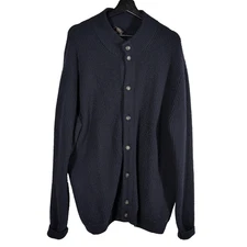 Canali Wool Cashmere Ribbed Knit Shawl Cardigan Sweater Blac Mens 58 US XL Flaws