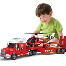 Boys Toys, 3 4 5 Large Fire Truck Toys with Lights Sounds, Truck Car with Rac...