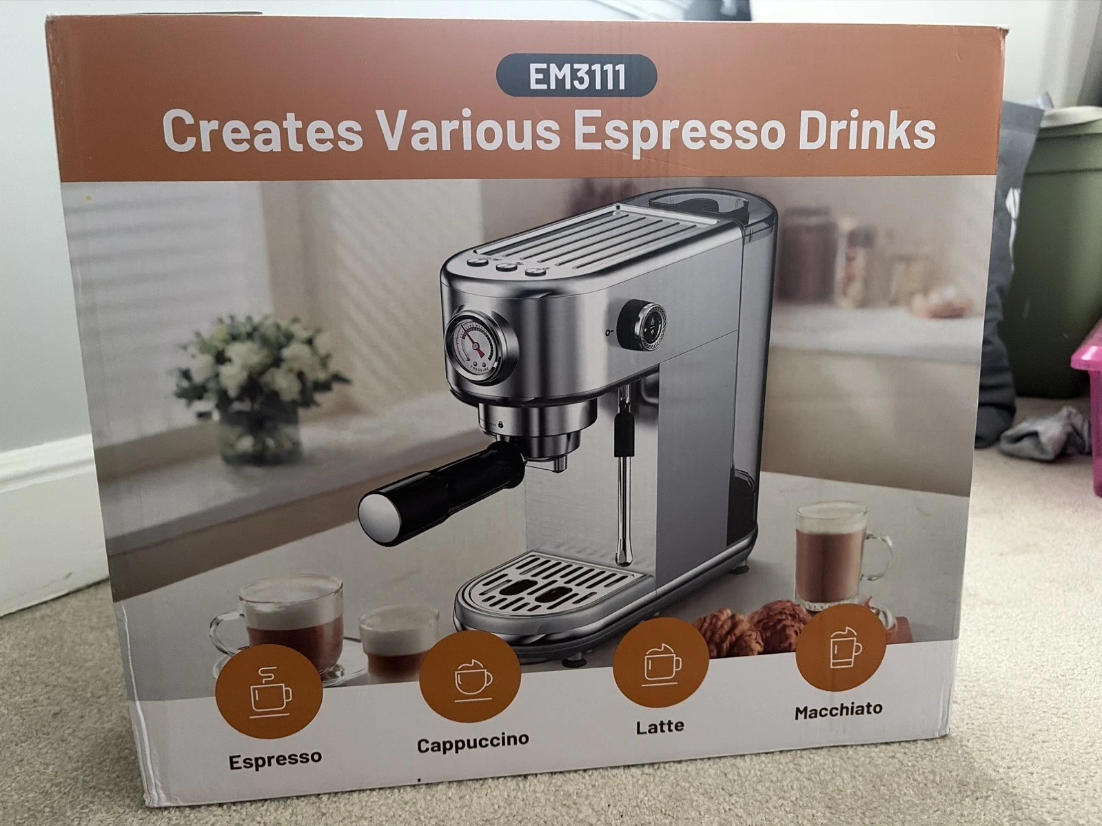 Espresso Coffee Machine - EM3111 - Stainless Steel and Milk Frothing