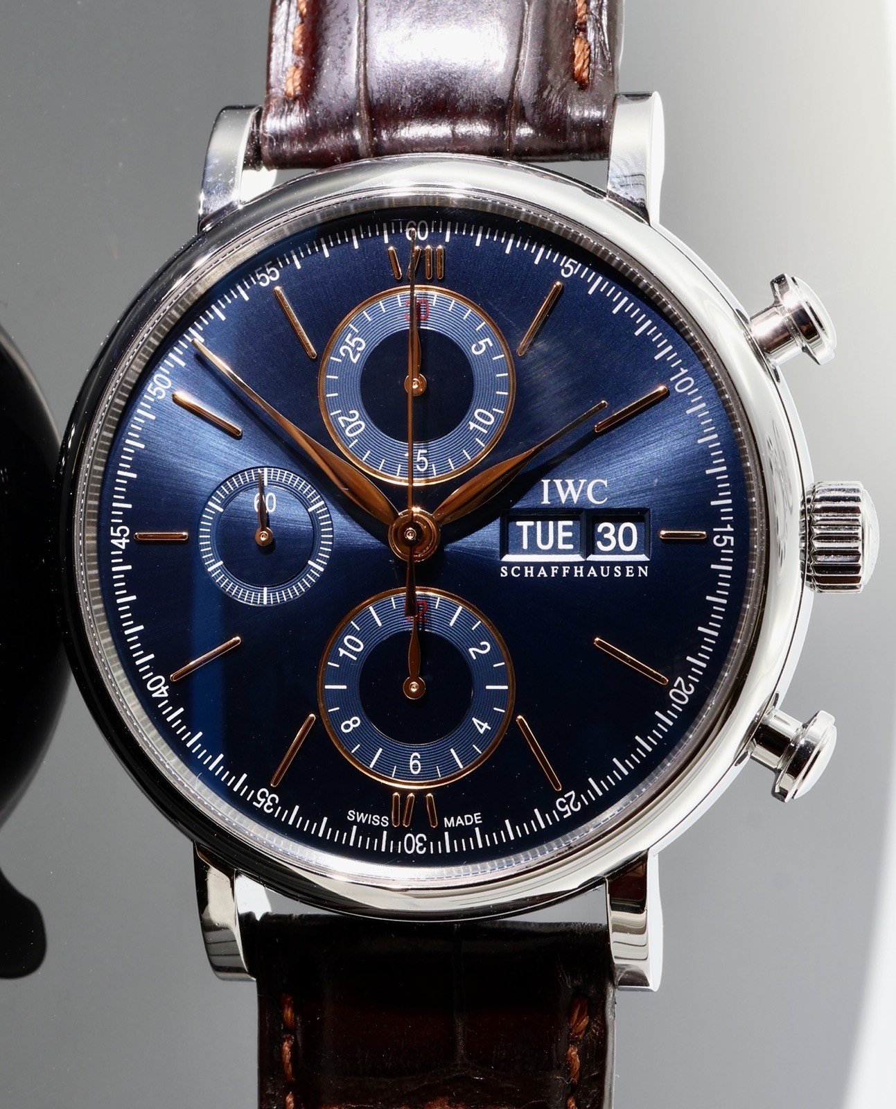 2021 IWC Portofino Chronograph Steel Blue Dial Watch B+P Ref 391036