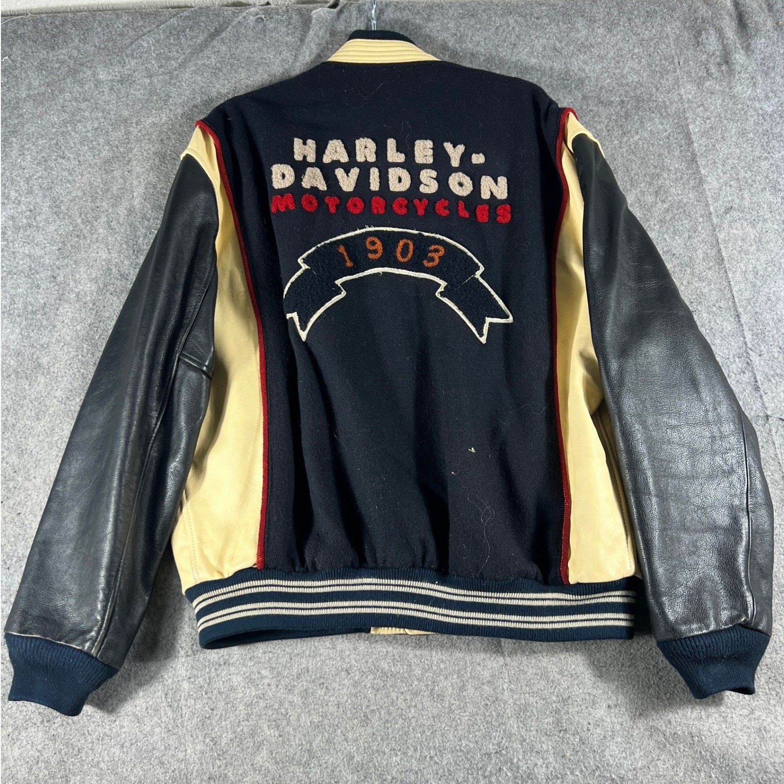 Harley Davidson 50 Years Bomber Jacket Mens XL Black Leather Quilted Lined Biker