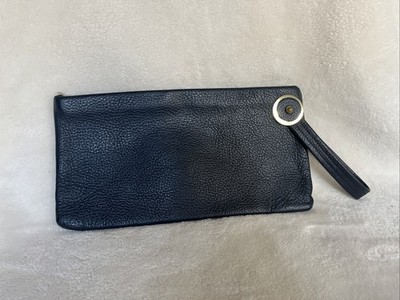 Vintage Navy Blue Pebbled Large Leather Clutch Wristlet Purse Wallet 11 x 6  EUC