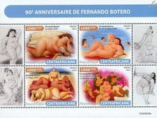 FERNANDO BOTERO Nude Paintings Art Nudes MNH Stamp Sheet #64 2022 Central Africa