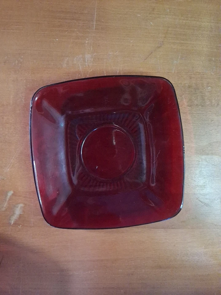 Anchor Hocking Fire King Ruby Red Charm Square Tea Cup Saucer & Salad Plate 3pc. - Image 4 of 4