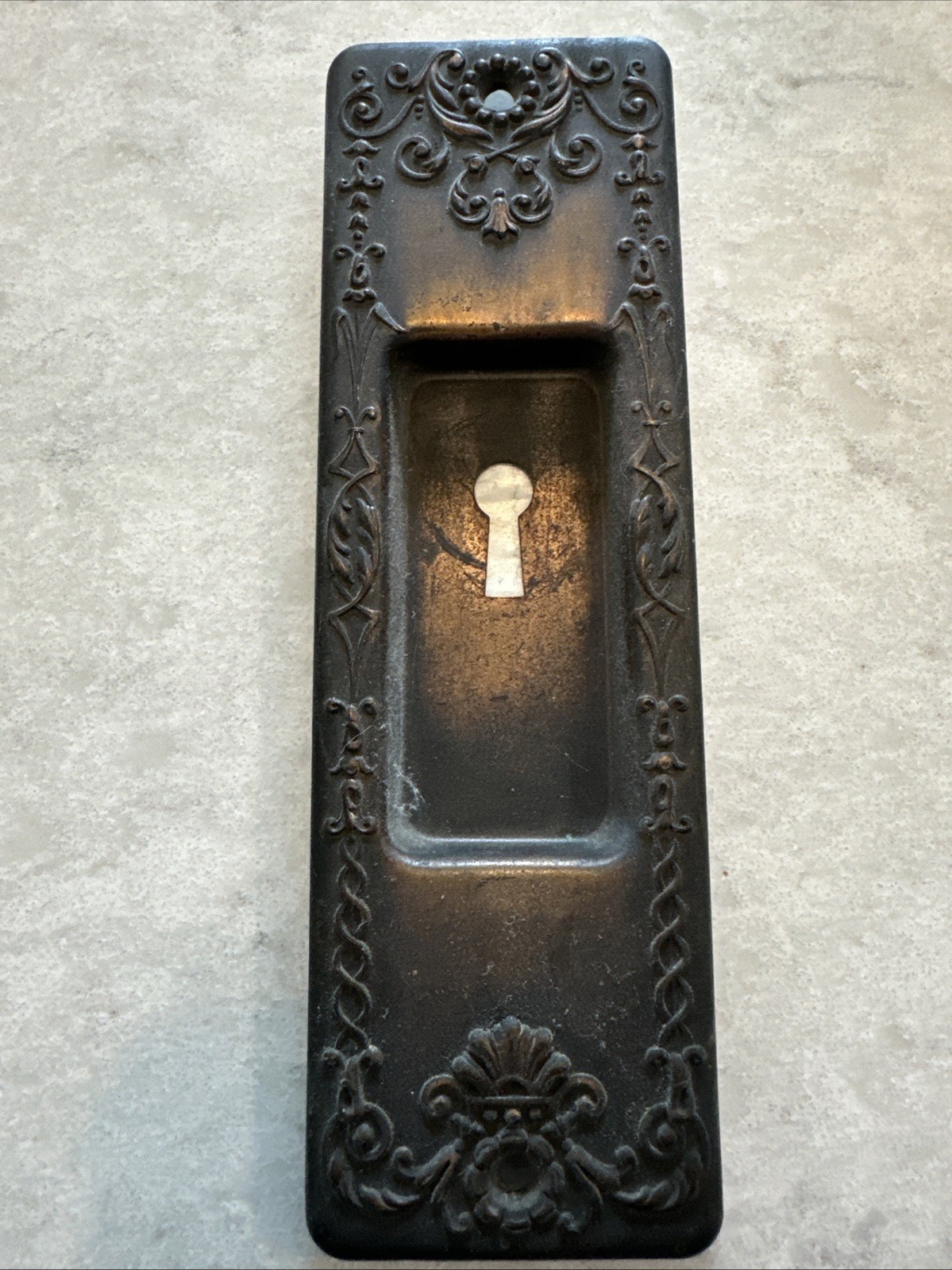 Antique Bronze Copper Vintage Pocket Door Plate Hardware  