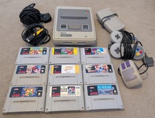 Super Nintendo SNES Console Bundle PAL - 2 Controllers, Mouse, 9 Games - Working