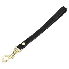 Leather Wristlet Strap for Purse, Keychain Bag Black Leather, Gold Clasp 