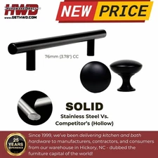 Black T-Bar Pull Round Knob Modern Kitchen Cabinet Hardware 76mm SOLID Stainless