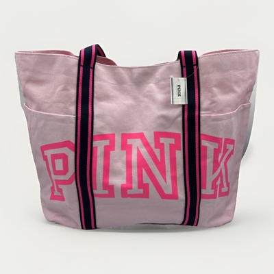 #ad Pink By Victoria’s Secret Canvas Tote Logo Weekender Bag Large NWT $25.95