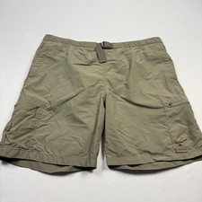 Columbia Shorts Mens Large Olive Packable Cargo Zip Belted Mesh Lined 9 Inseam