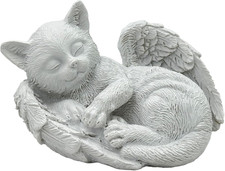 Small Cat Memorial Stone - Peaceful Angel Statue for Garden  Indoor Use