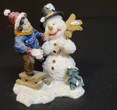 Holiday Time Santas Workbench Christmas Village Boy Building A Big Snowman