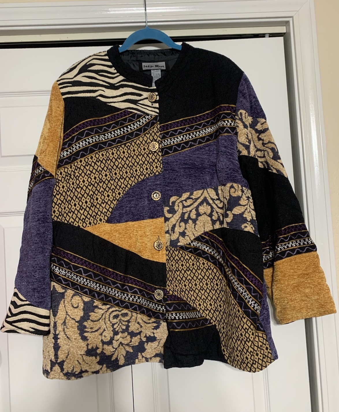 Vintage Indigo Moon Patchwork Lined Jacket Blazer… - image 1