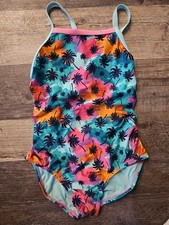 Speedo Girls Swim Suit, Pink/Blue/multicolor, Palm Tree, Sz 14