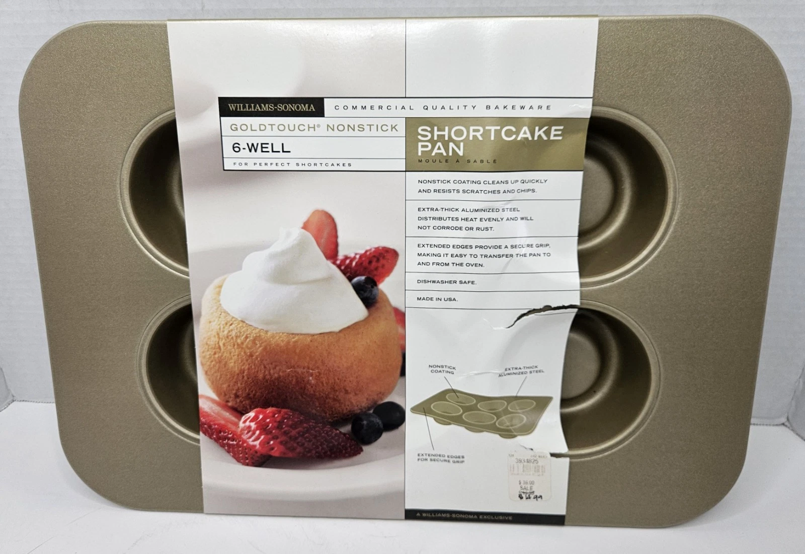 Williams Sonoma 6-hole Shortcake Baking Pan Gold Touch Metal Lava Cake New