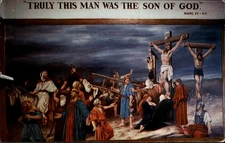 Crucifixion scene Pine Valley California vintage postcard a720