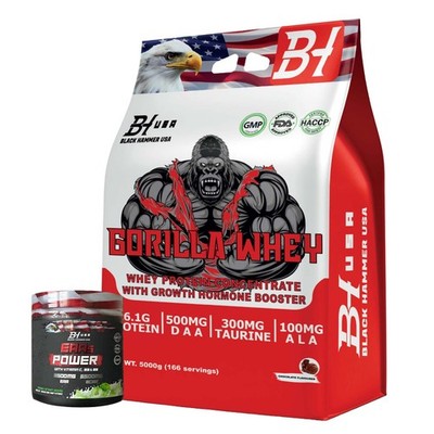 Gorilla Whey Protein 5KG Lean Muscle Protein Powder + FREE EAAs Black Hammer USA