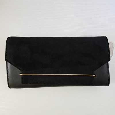 ALDO Clutch Tasche schwarz Umschlag Wildleder Kunstleder Goldstab Kette
