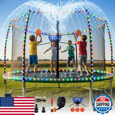 Trampoline Accessories Kit: Hoop, 3 Balls, 52FT Solar Lights, Sprinkler, Shoe Ba