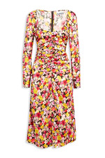 Ganni Floral Silk Ruched Bodycon Midi Dress Summer Festivals Size UK 8, DE 36