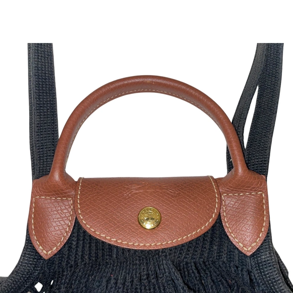 Bolso de Hombro Longchamp Le Pliage Filet x FILT Cuero Negro/Marrón Malla Red Foto 2 de 4