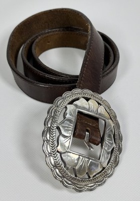 Brighton Brown Leather Belt Western Concho Engraved Silver  display picture 1