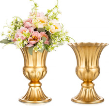 Gold Flower Arrangements Vase for Wedding Table Centerpiece - 9In Metal Planter