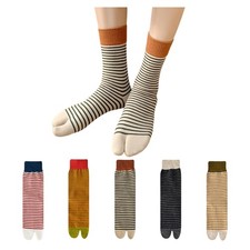 5 Pairs Colorful Striped Flip Flop Socks Women Cotton Tabi Casual Sports