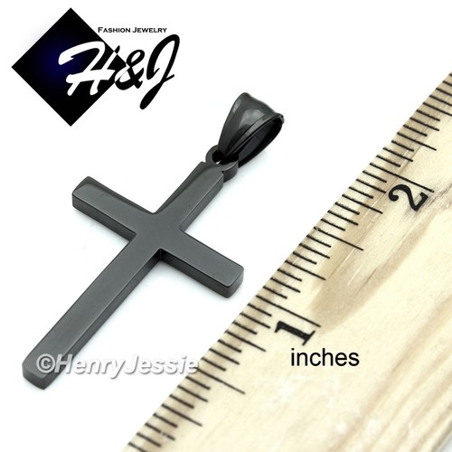 24"MEN Stainless Steel 3mm Black Plated Cuban Curb Necklace Cross Pendant*BP29 - Picture 5 of 7