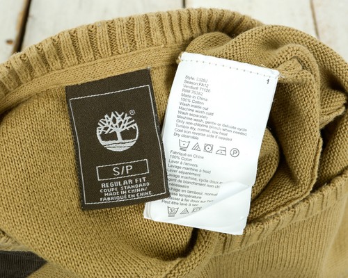 TIMBERLAND Mens S Cotton Sweater Pullover Crew Neck Beige Jumper Knitted Top - Picture 6 of 6