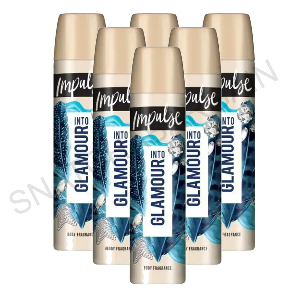 6 x IMPULSE BODY FRAGRANCE 75ml SPRAY INTO GLAMOUR SANDALWOOD & VANILLA