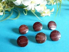 306B Superb Leather Buttons Brown Lot Of 6 Vintage Buttons