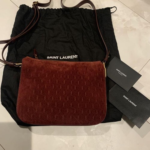 Saint Laurent Paris Red Suede Monogram Crossbody Shoulder Bag From Japan