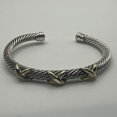 David Yurman Bracelet Silver 14K Yellow Gold Triple X Bangle