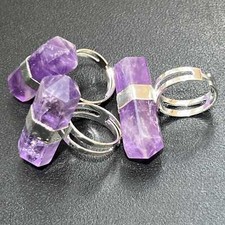 Amethyst Crystal Point Adjustable Ring Silver Plated Costume Jewelry Supply