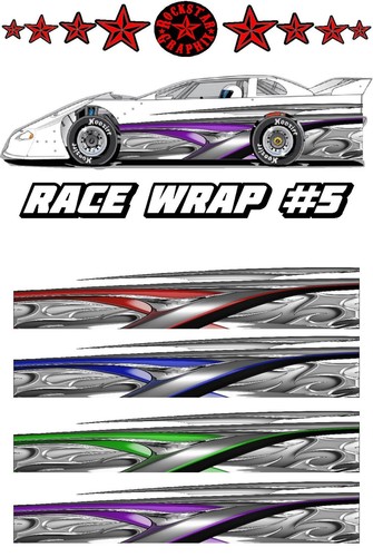 RACE CAR GRAPHICS #5, Half Wrap Vinyl Decal IMCA Late Model Dirt Trailer Truck - Picture 2 of 3