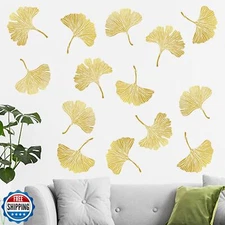 Mfault Gold Leaves Wall Decals Stickers, Ginkgo Leaf Botanical Living Room De