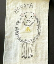 C & F Enterprises Baaaaa Lamb Flour Sack Kitchen Towel Embroidered Cotton White