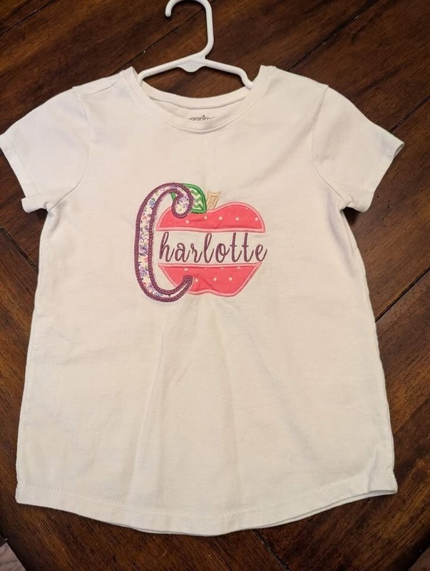CHARLOTTE APPLE MONOGRAM APPLIQUE EMBROIDERED SHIRT 5T